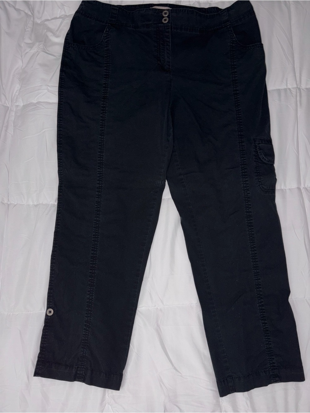 Chicos 3 Black XL Cotton roll up ankle button loop Pockets